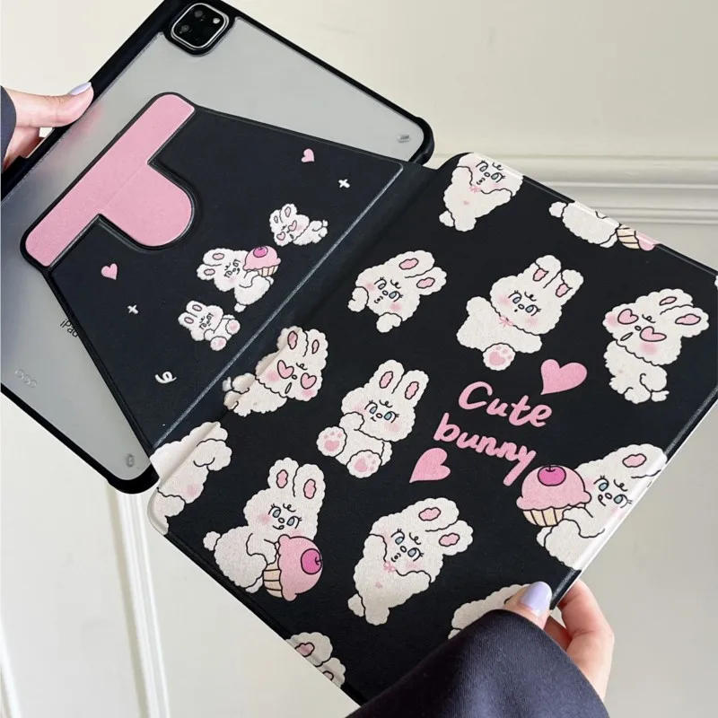 

Lovely Cartoon Bunny Tablet Cover for iPad Air3 Air(2019) Pro 10.5in Air 4/5 10th Gen 10.9in 11th A16 11in Rotating Stand Case