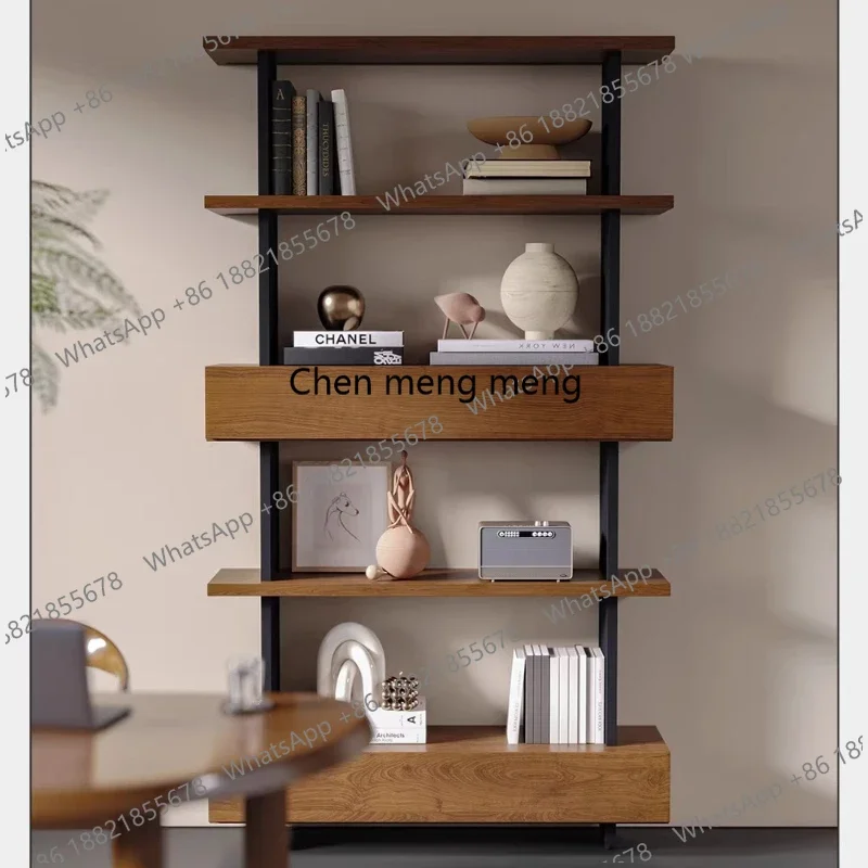 

F150Italian simple solid wood file cabinet bookshelf, floor-to-ceiling display shelf against the wall, wrought iron living room