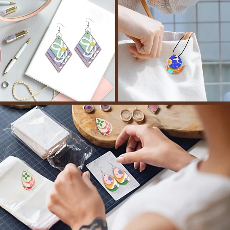 120Pieces Unfinished Wooden Earrings Blank Wood For Earring 4 Shapes For Wooden Earring With Earring Hooks & Jump Rings