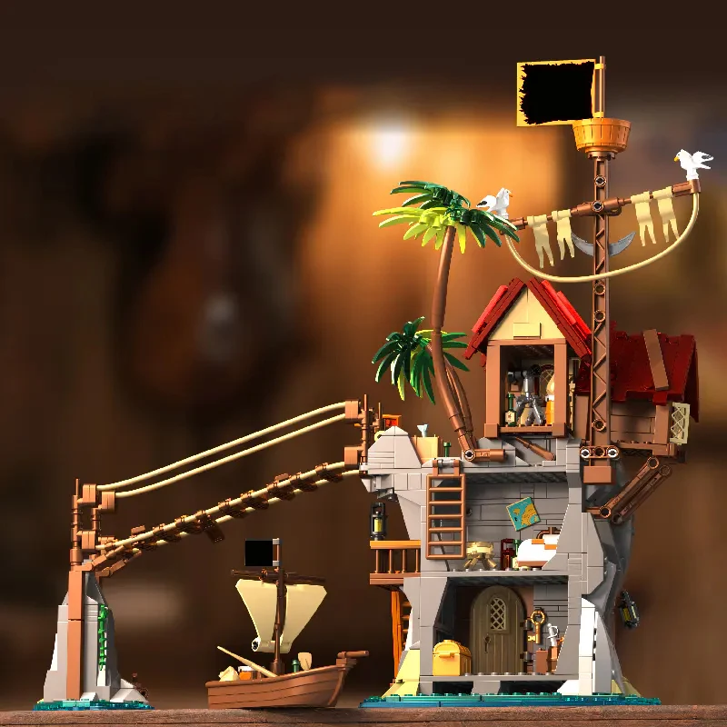 MOC-Juego de bloques de construcción de muelles medievales, mercado de la Bahía de Pirata y casa de muelle pirata, modelo de arquitectura, juguetes de ensamblaje, regalos para niños