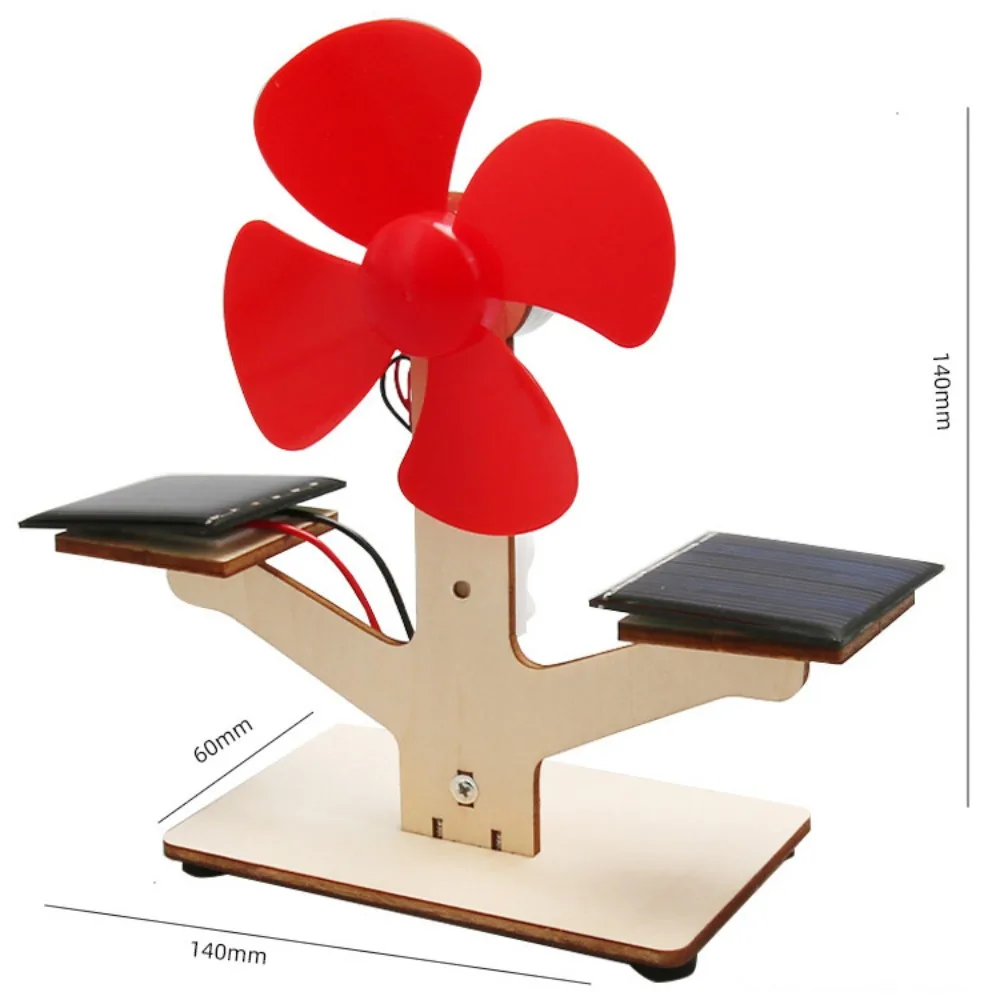 

New Wood Plastic Solar Fan Toy Red 3D Assemble DIY Materials Science Toys DIY Handmade Physics
