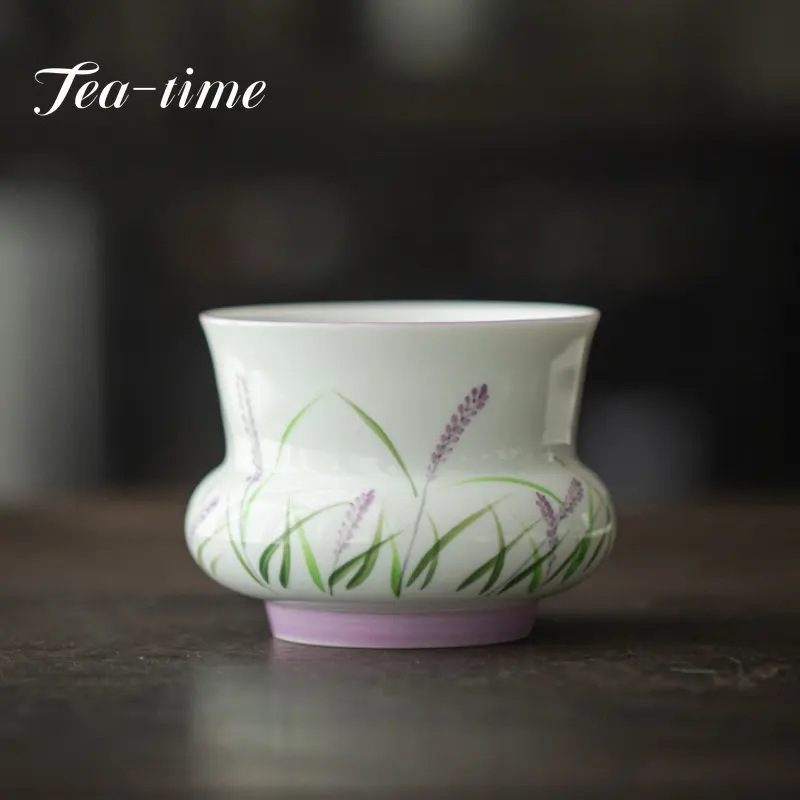 350ML Hand-painted Lavender Jianshui Small Tea Slag Bucket Waste Tea Water Antique Kung Fu Tea Set Accessories Tea Washing