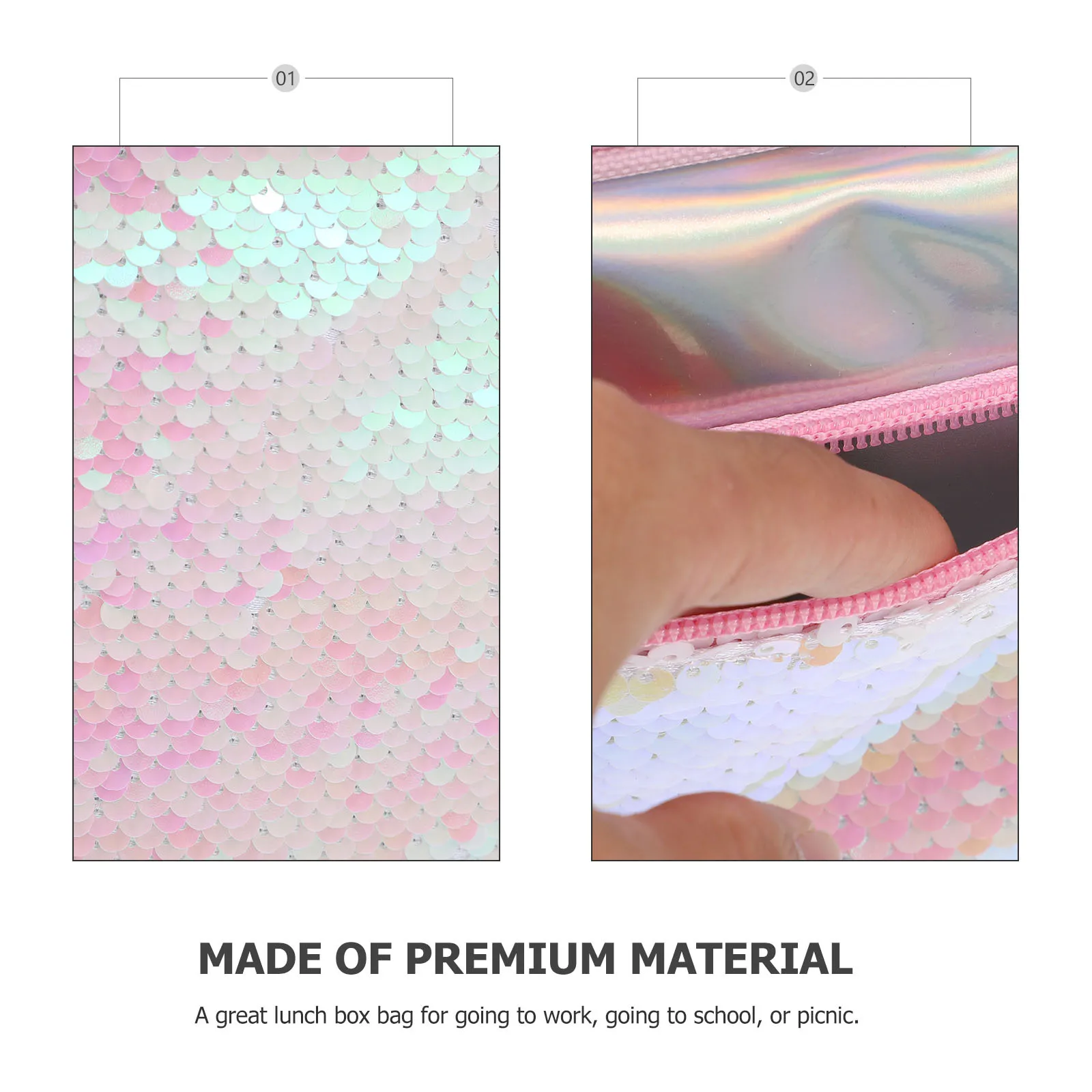 

1Pcs Children Portable Lunch Bag Sequins PU Cooler Work School Picnic Heat Insulation Storage Bag Picnic Lunch Bags