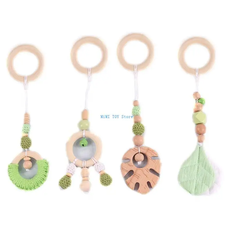 

24BE 4x Wooden Baby Beads Leaves Newborn Children's Gym for Play Rack Hanging Ornament Decoration Kids Gift for Hom