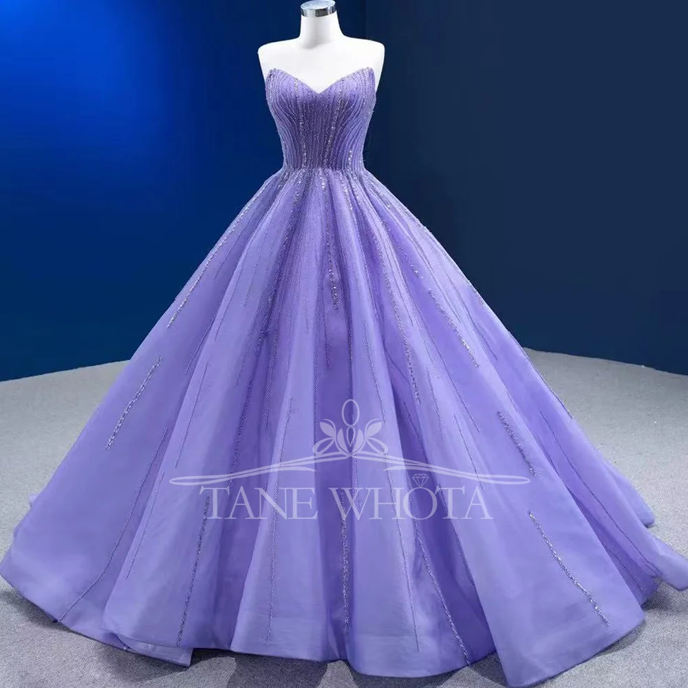 Women's Sweetheart Evening Dress Lace up Back Sequined Luxury Purple Lilac Long Customized Prom Gown For Special Occasions - view 3