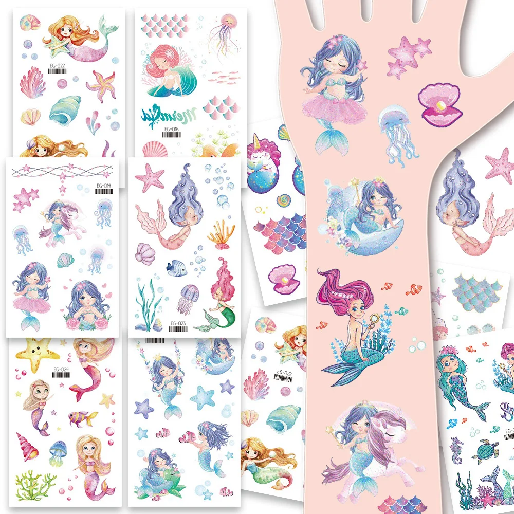 12 Sheets Glitter Mermaid Temporary Tattoos, Fairy Ocean Mermaid Birthday Party Favors Supplies, Gifts, Goodie Bags Fillers