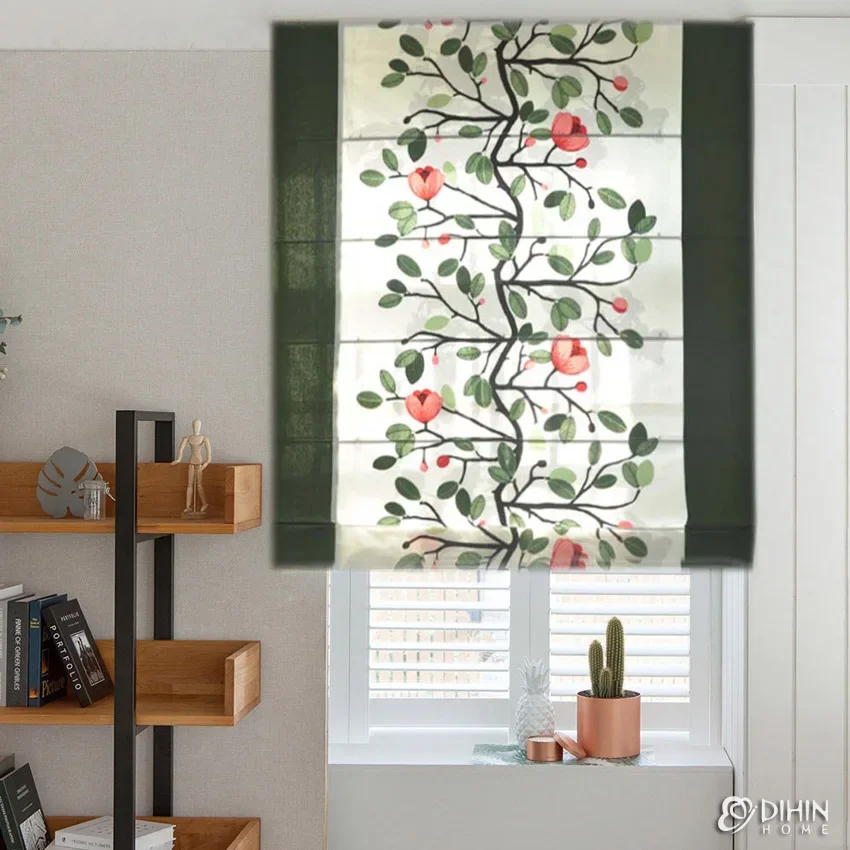 

American Pastoral Flowers Printing Custom Made Roman Shades Window Drapes For Living Room Included Mechanism