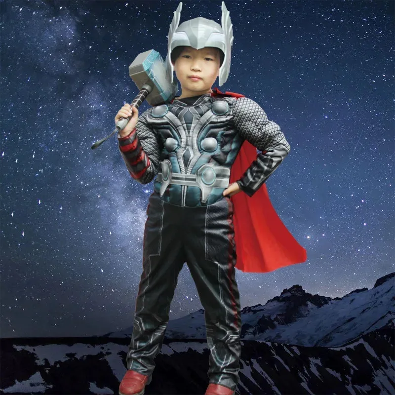 

Anime Cosplay SuperHero Kids Muscle Thor Cosplay Costumes Clothes With Harmmer Avengers Child Super Hero Halloween Costumes 72th
