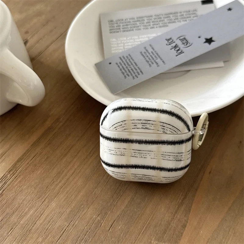 

For AirPods Pro3 Pro2 Pro for AirPods1 2 3 4th Generation Bluetooth Headset Cover Simple Black Wool Lines Headphone Case