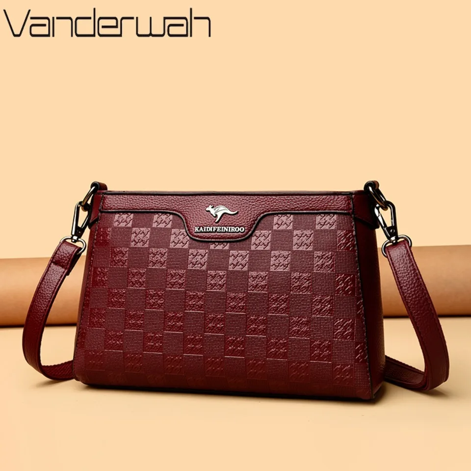 

Checkerboard Ladies Handbags Genuine Brand Quality Leather Shoulder Crossbody Bags for Women 2025 Female Purses and Handbags