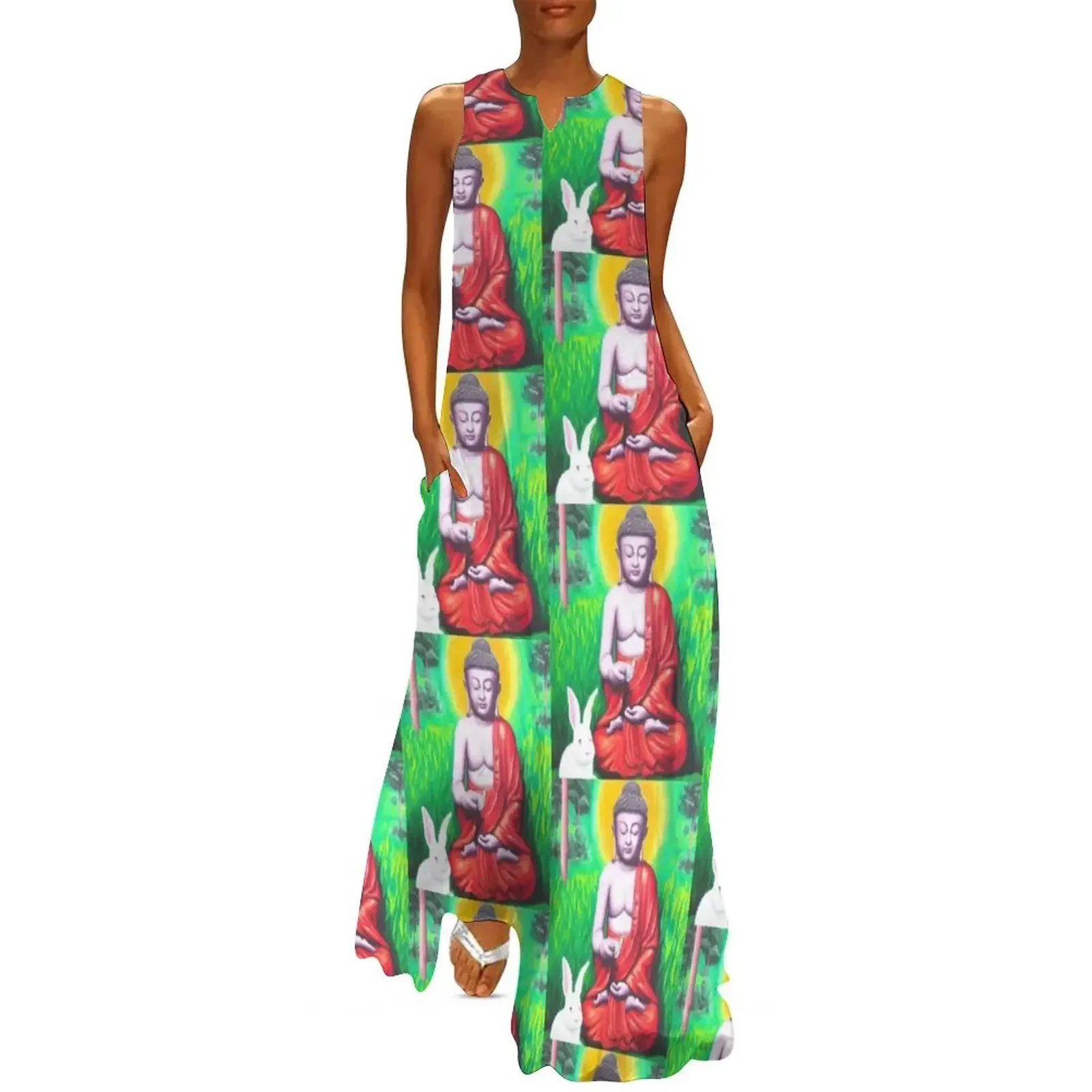 

Buddha Meditating With A White Rabbit Long Dress summer outfits for women 2025 luxury evening dress woman for wedding Dress