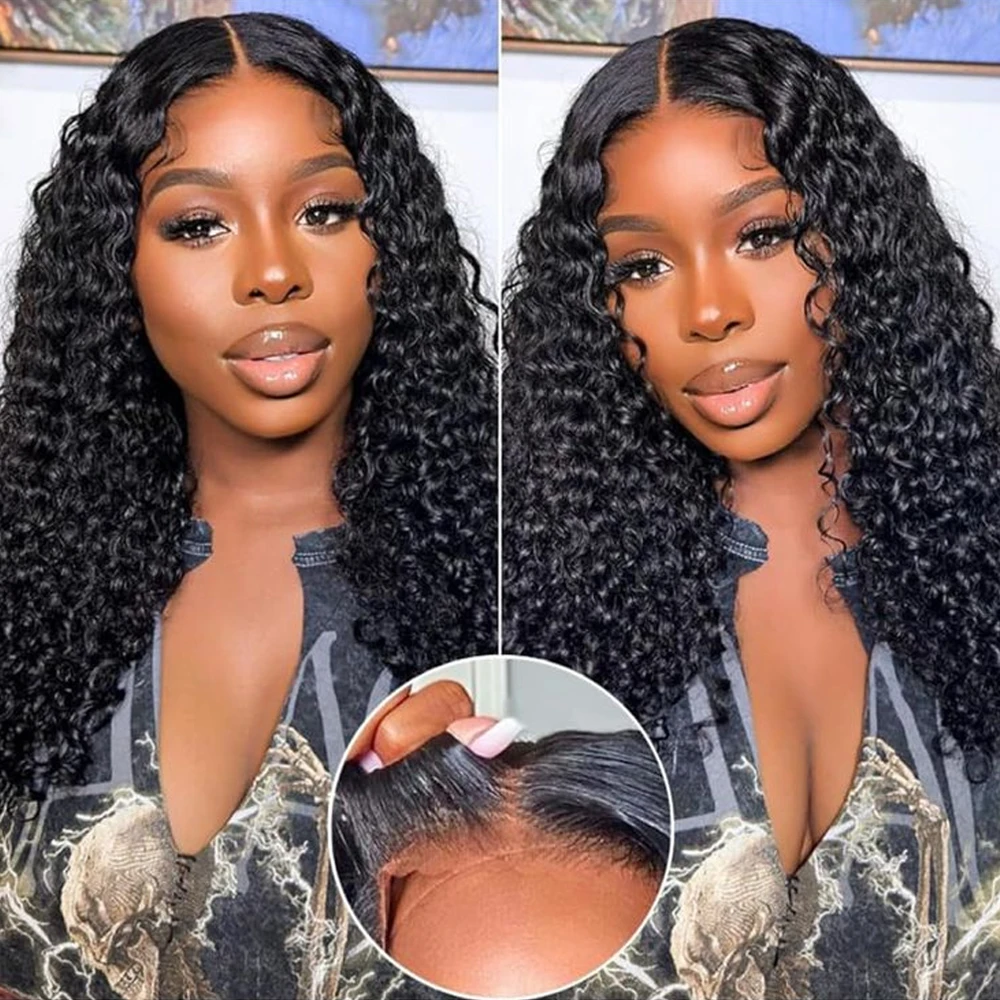 

Deep Curly Glueless Wig Human Hair Pre Cut 4x4 6x4 Closure Wig Ready To Wear Go 7x5 Glueless Curly Wigs With Natural Hairline