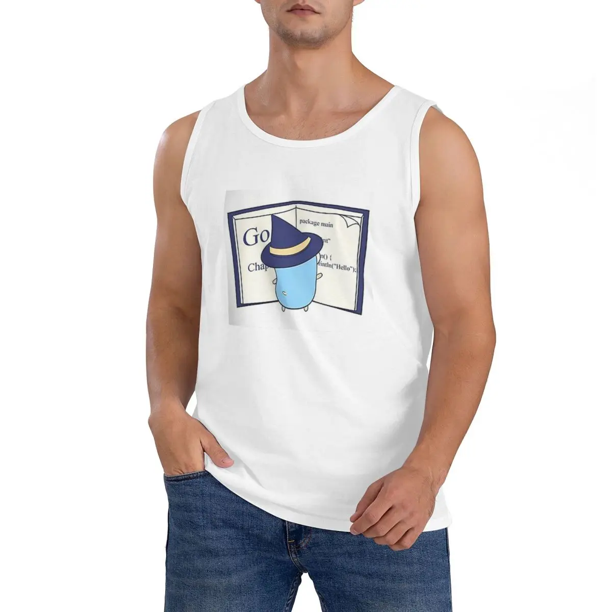 100% Cotton The Go Gopher Golang Witch Learning Sleeveless T-Shirt Men Workout Sports Clothing Tops Men's Crew Neck Vest