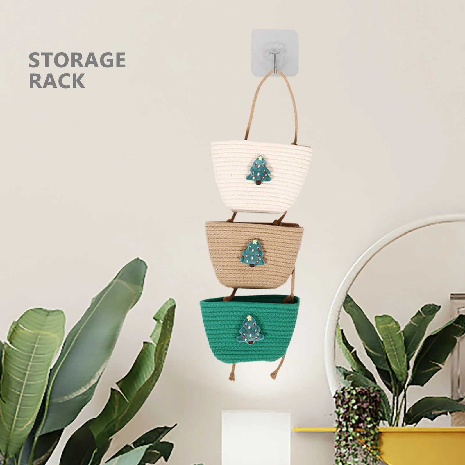 

Cotton Rope Storage Basket Christmas Tree Wall Hanging Woven Organizer Simple Fresh Design Multi-Purpose Use Small Basket