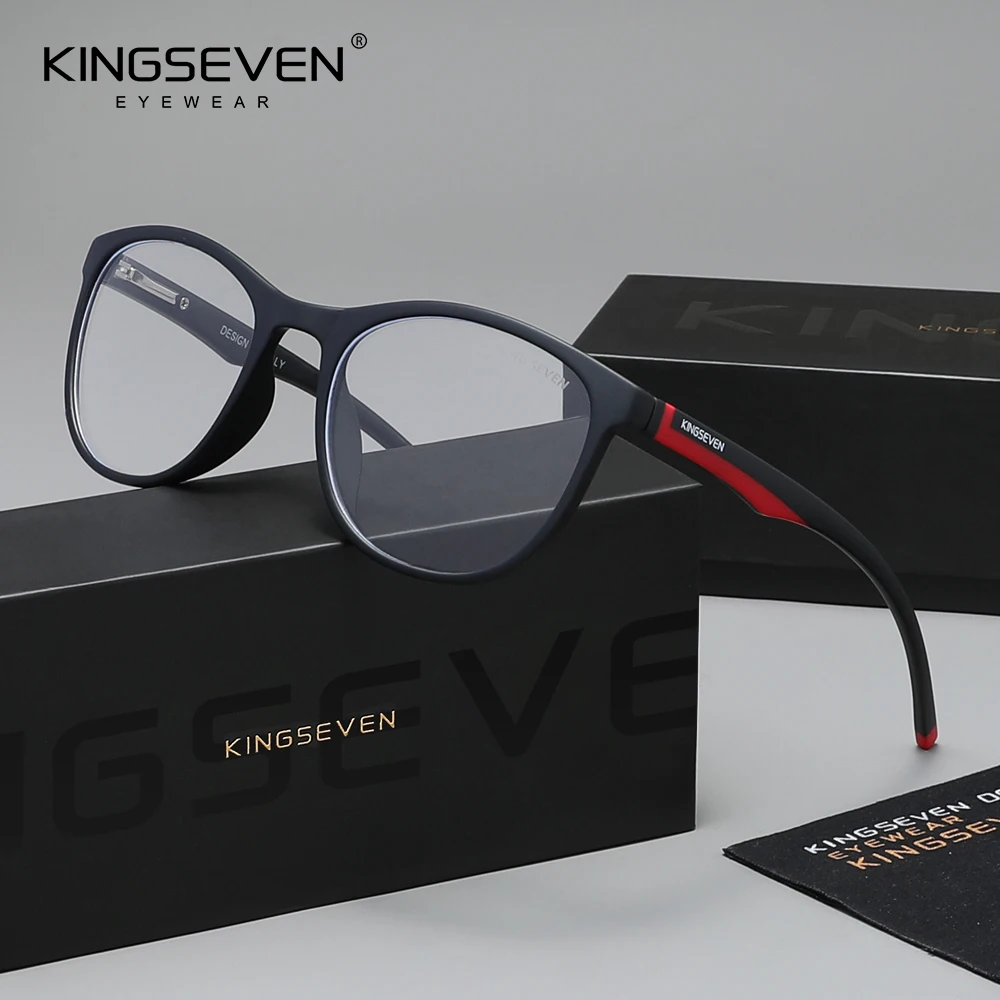 KINGSEVEN Blaulichtfilter-Brille mit Transparenten Gläsern für Männer/Frauen Anti-Blaulicht Schutzbrille Runde Brillengestelle