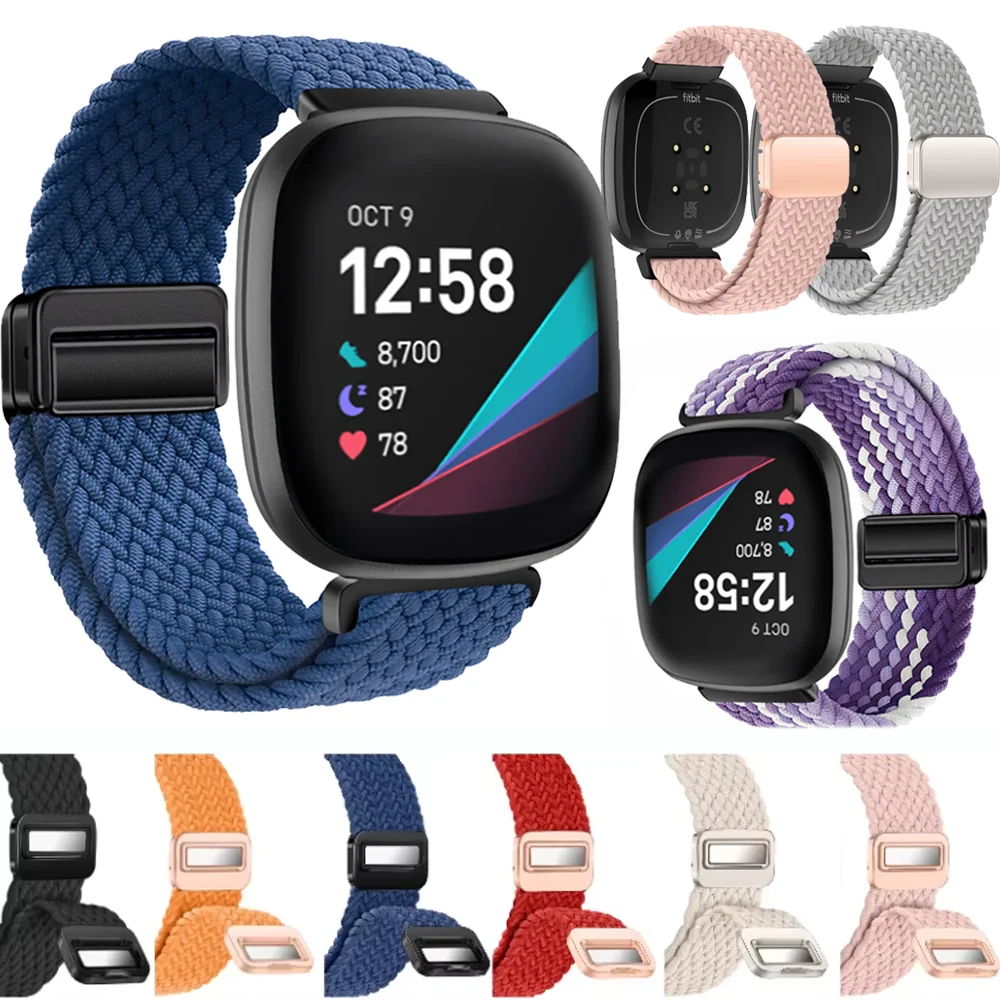 Braided Loop Strap For Fitbit Versa 4/3 Metal Magnetic Buckle Nylon Bracelet Wristband For Fitbit Sense 2/1 Sports Belt Correa