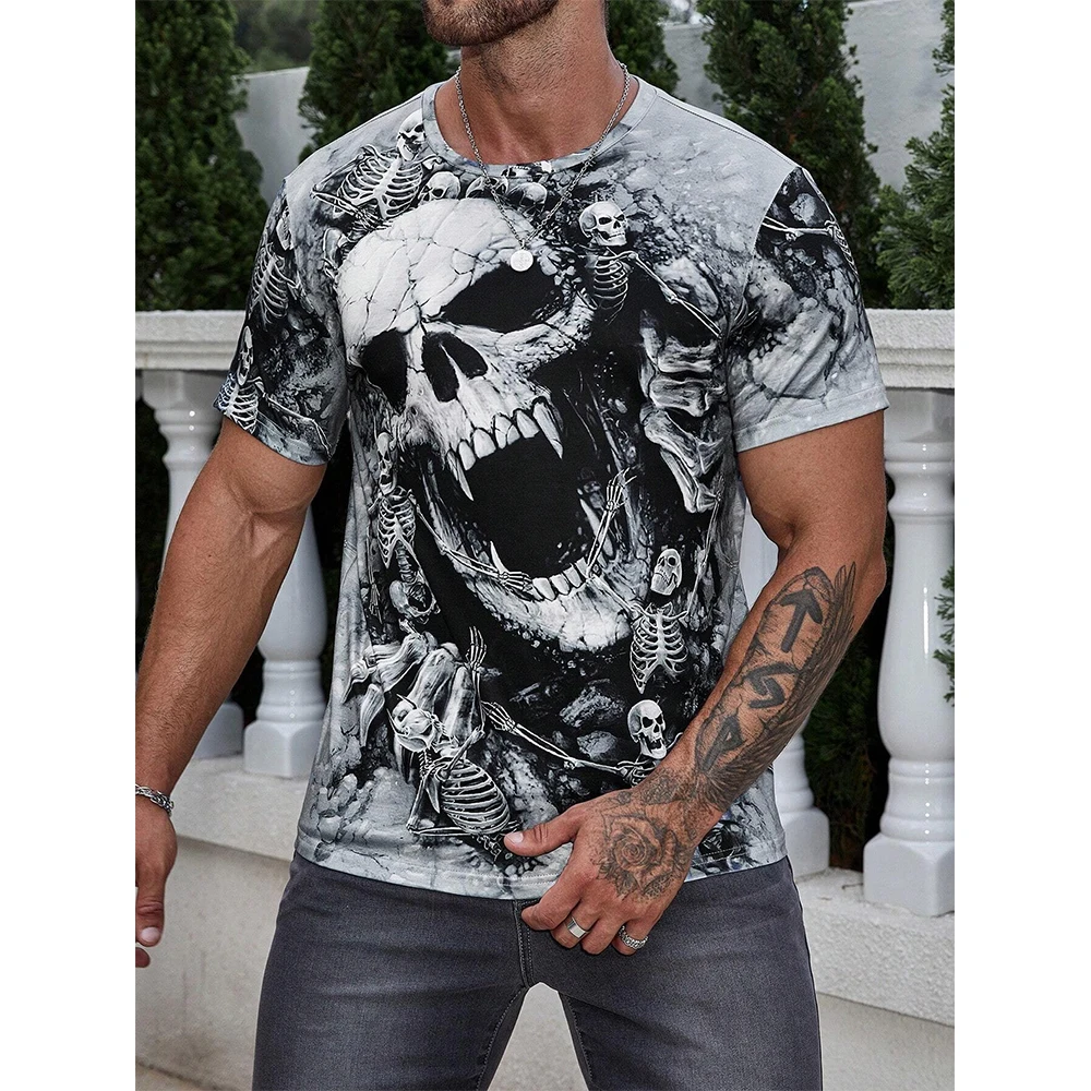 Summer Horror Skull 3D Printed T-Shirts Men Women Fashion Streetwear Oversized Short Sleeve T Shirt Kids Tees Tops Man Clothing