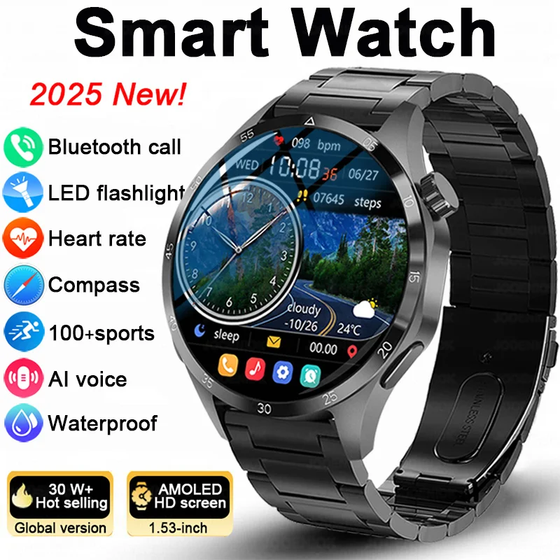

2025 New Outdoor Sport Smart Watch Men 360*360 AMOLED Screen GPS Heart Rate BT Call IP68 Waterproof Smartwatch For Android iOS