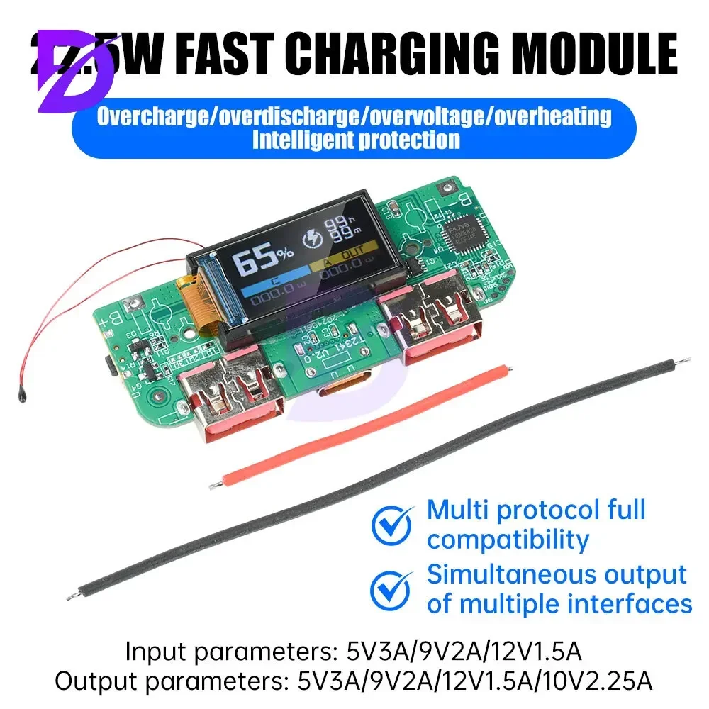 

Fast Charging Module 0.96 Inch TFT Color Screen Digital Display Mobile Power Supply Motherboard 3.7V Lithium Battery