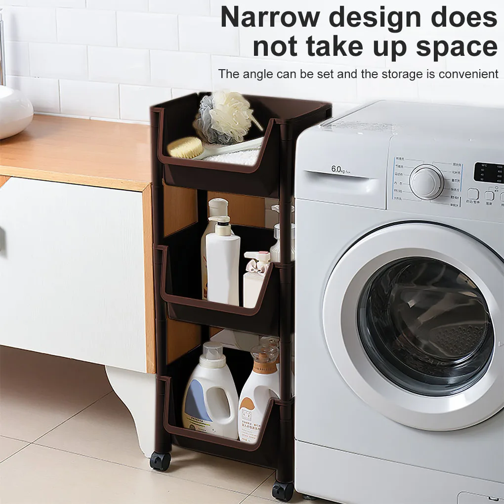 Kitchen Storage Shelf with Wheels Multi-function Movable Cart Laundry Layered Organizer Rack, Coffee, 3 Layer