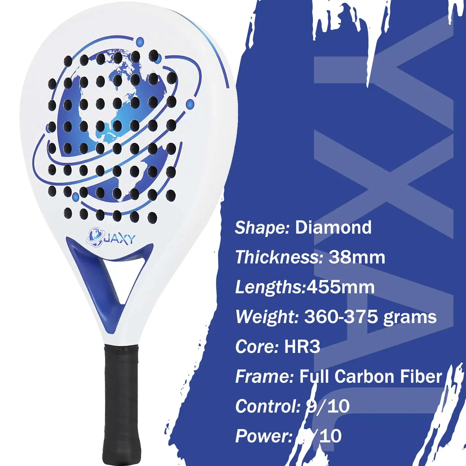 Padel Racket Full Carbon Fiber Surface with EVA Foam Core Diamond Shape Well-Balanced Padel Paddle Racket