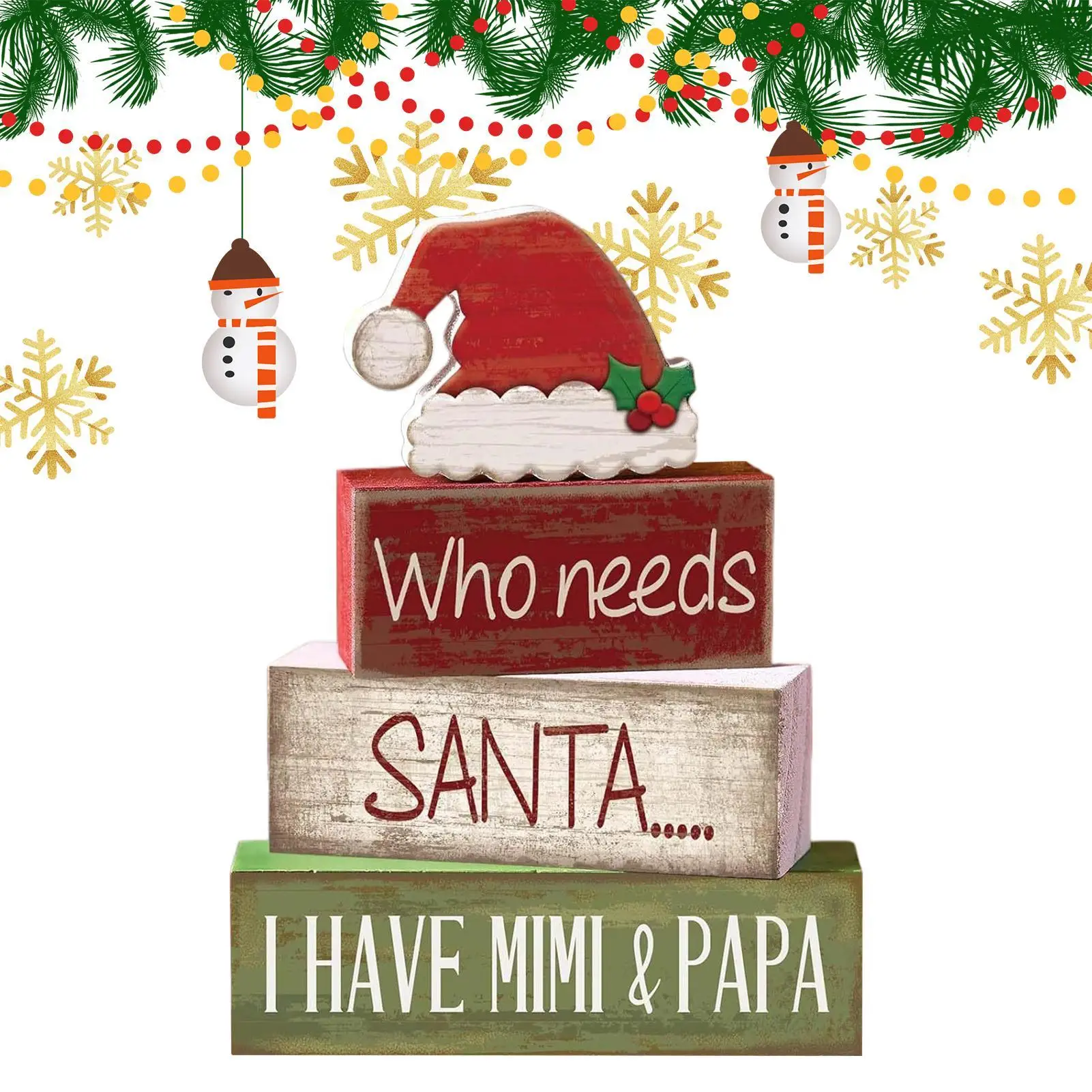 4 Pcs/set Christmas Tray Decoration Wooden Santa Claus Hat Table Decoration For Shelf Kitchen Bedroom Living Room Office