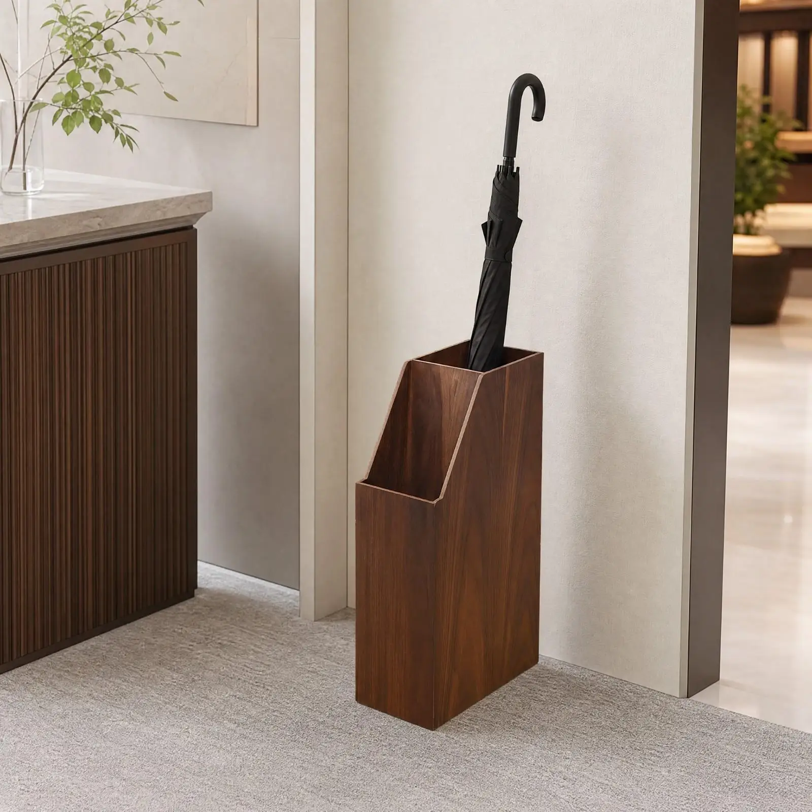 Solid Wood Rainstick Storage Rack with Two Level Umbrella Organizer for Entryway Hallway Narrow Space