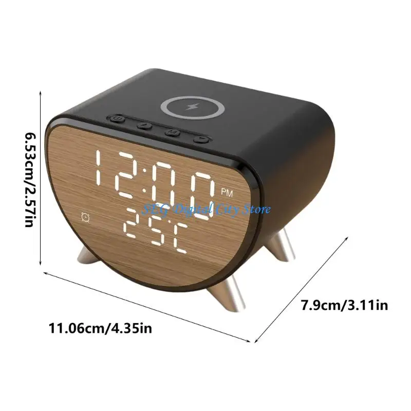 Picture 5: U75B Bedside Alarm Clock with 15W Wireless Charging, LED Screen and Indoor Temperature Display for Daily Desks