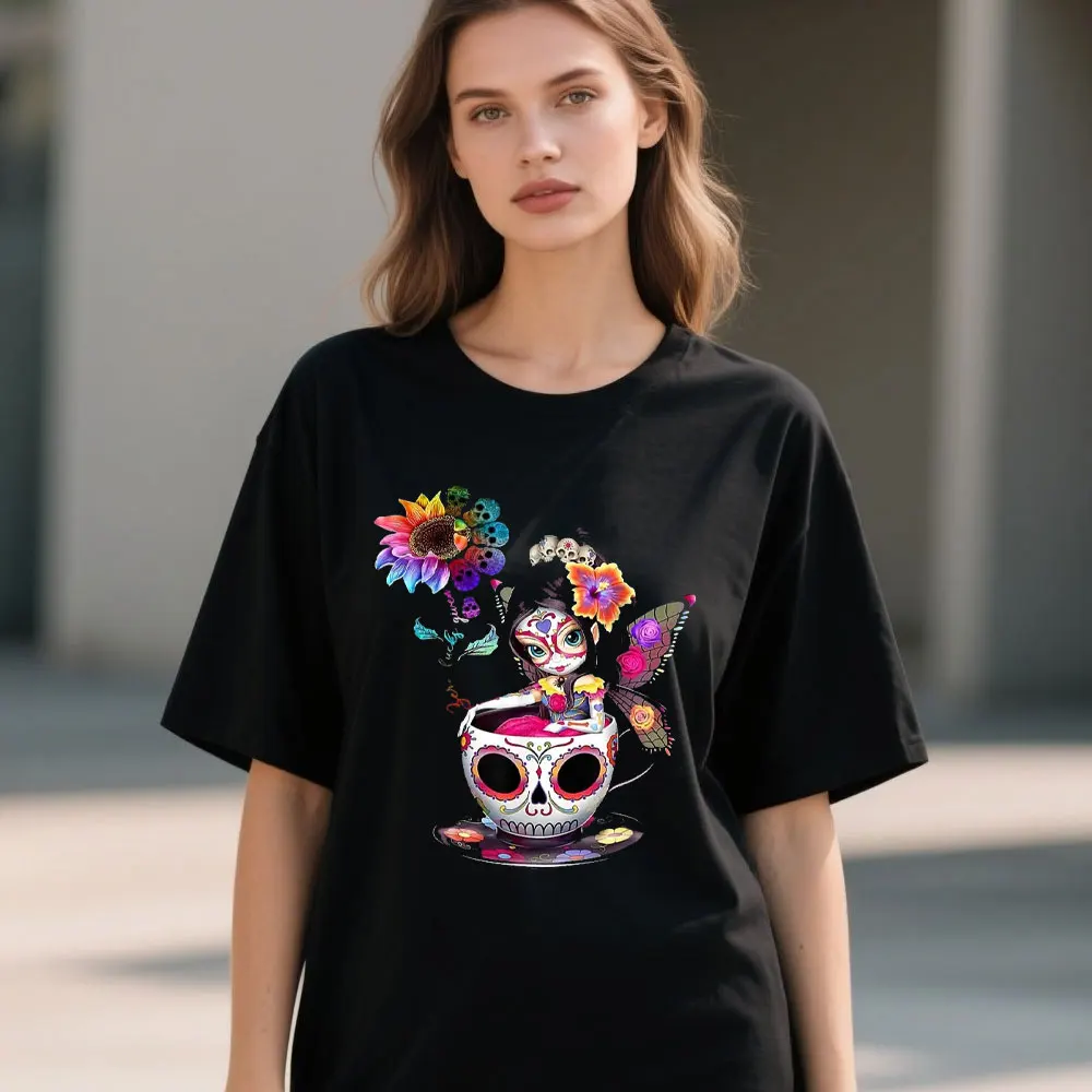 

Dia De Los Muertos Zero Given Sugar Skull Rainbow Sunflower T-Shirt Men Women Summer Casual Y2k Clothes Tops Graphic T Shirts