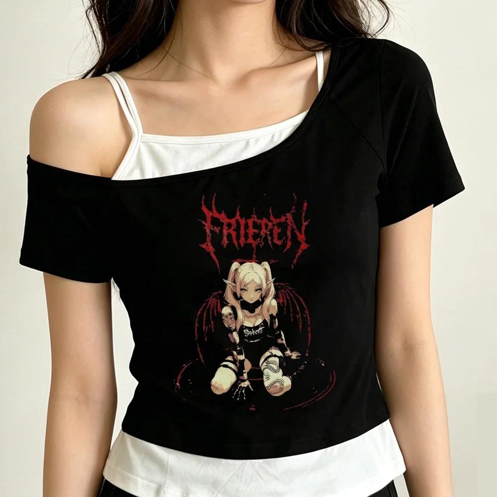 Frieren crop top girl alternative  harajuku party funny cute t shirt y2k baddie cheap vintage kawaii