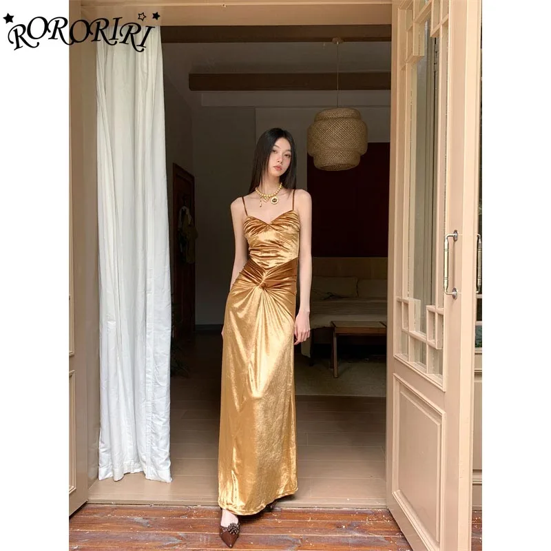 RORORIRI Abiti da sera eleganti dorati Cinturino in velluto Abiti da ballo a sirena Slim Fit Lunghezza pavimento Gala Party robe de soirée mariage