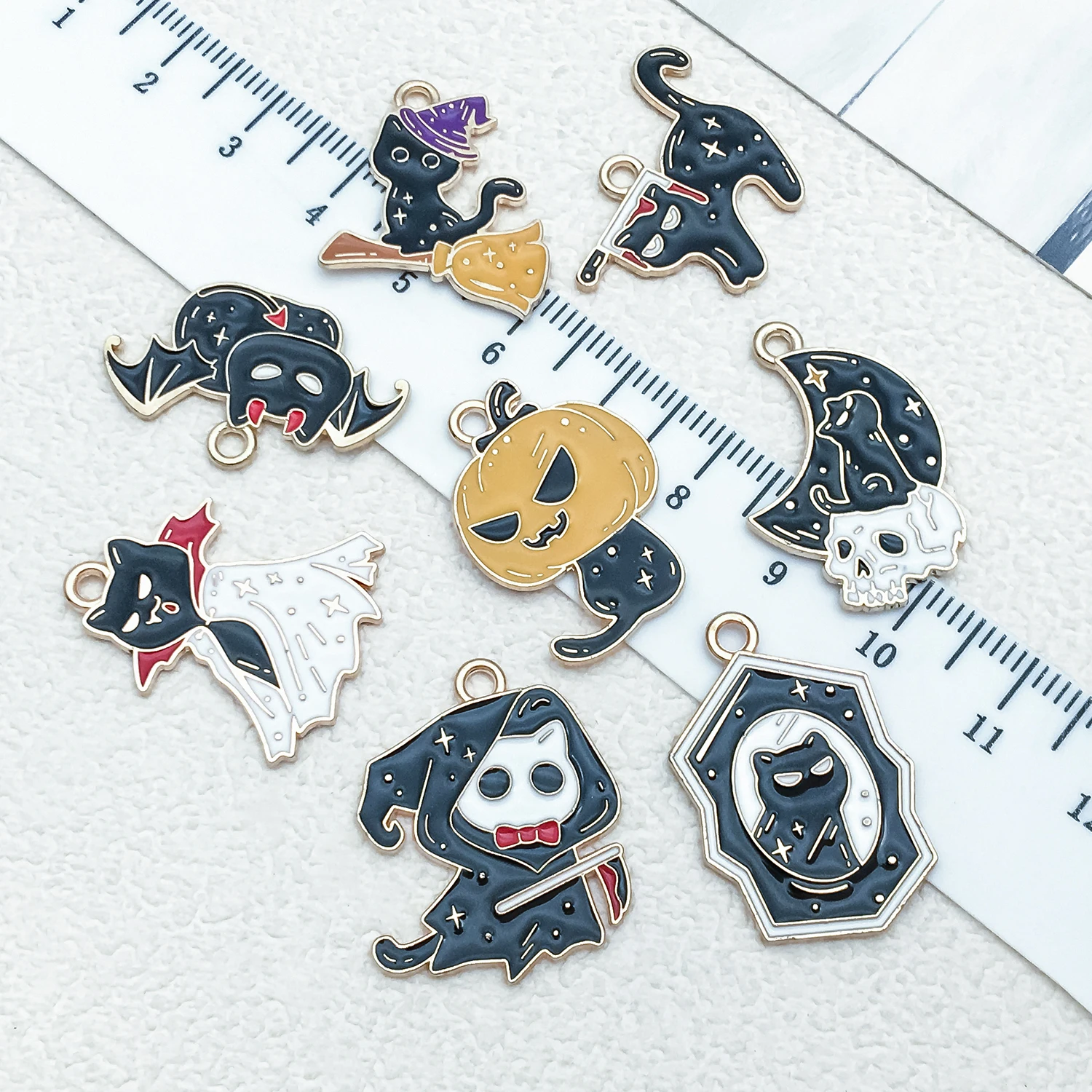 8/10pcs Drip Zinc Alloy Halloween Charms Black Cat Series Pendant DIY Necklace Bracelet Keychain Jewelry Accessories
