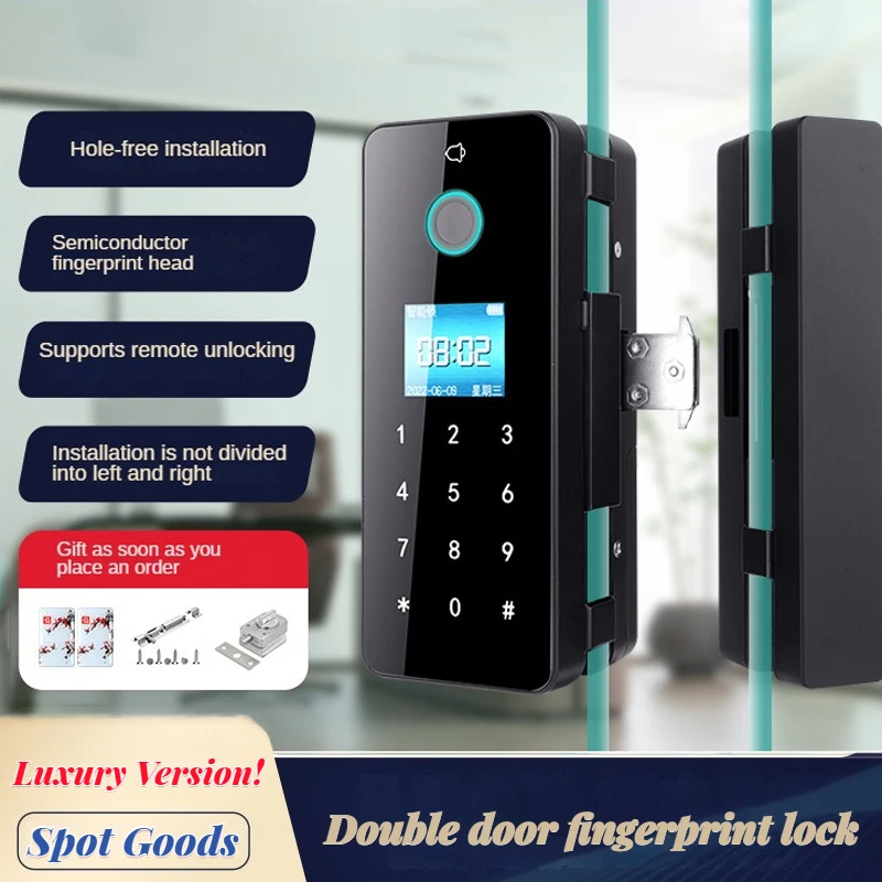 Bluetooth Fingerprint Smart Lock Office Store Glass Sliding Door Fingerprint RFID Card Password Remote Temporary Password Unlock