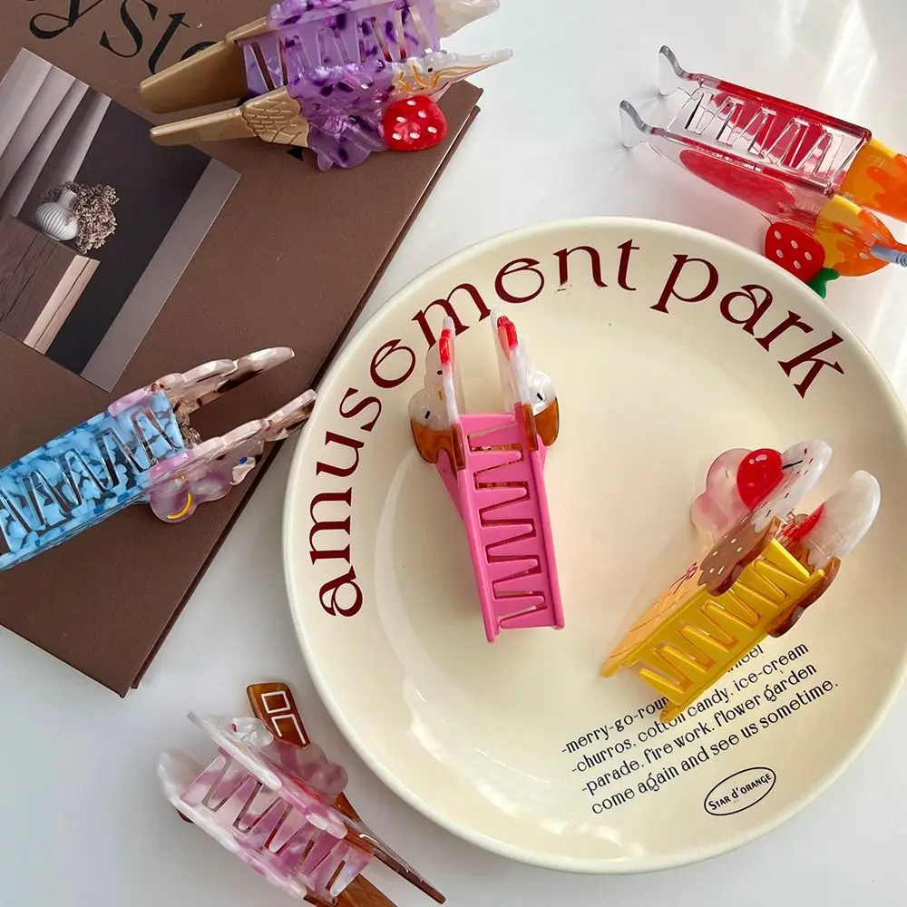 

Cute Strawberry Fruit Cone Hair Claw Popsicle Watermelon Ice Cream Hair Claw Hairpin Headwear Acetic Acid Shark Grab Travel