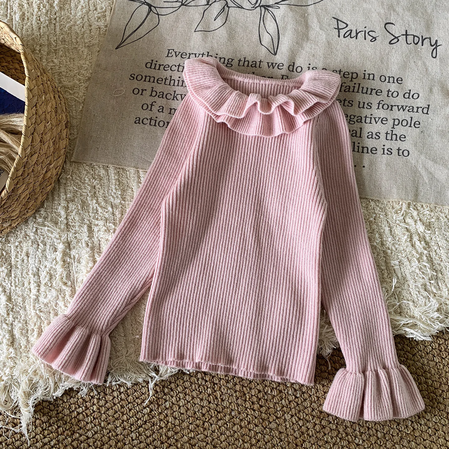 محبوك سترة قاعدة طبقة بيتر بان طوق الفتيات الأطفال شتاء جديد حلو لطيف عصري مريح لينة جميع مطابقة