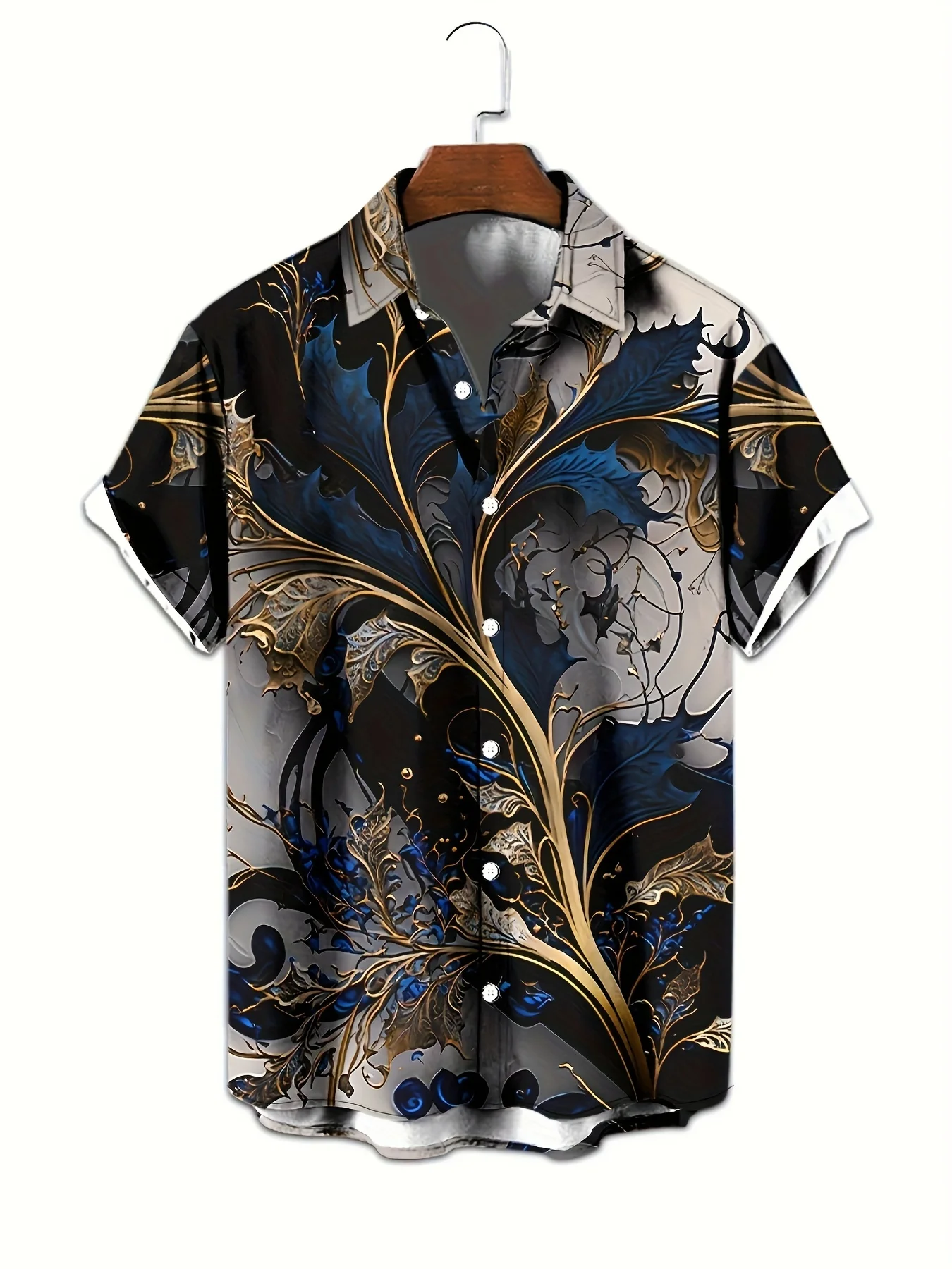 Vintage Flower Pattern 3D Printed Men's Summer Vacation Casual Cool Short Sleeve Tops Classic Lapel Button Hawaiian Shirts