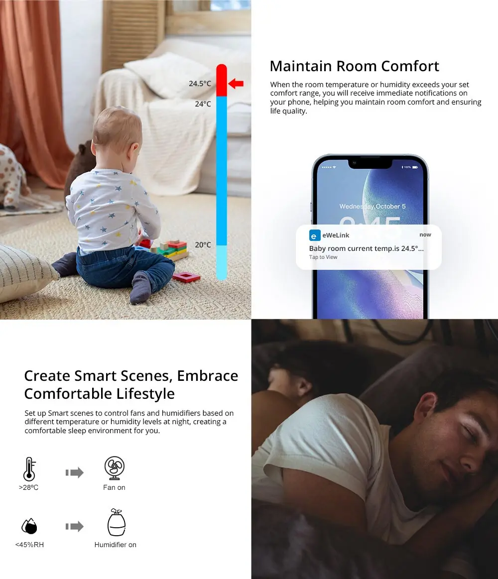 SONOFF SNZB 02P زيجبي مستشعر درجة الحرارة الذكي كاشف الرطوبة ميزان الحرارة الأدوات المنزلية eWeLink Alexa Google Assistant Yandex