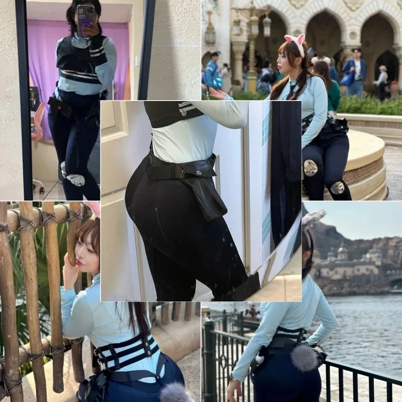 L2025l جديد Zootopia جودي الأرنب زي تأثيري عقال فستان هالوين ملابس للحفلات تمويه الكرتون حديقة الحيوان لعب الأدوار فانتاسي