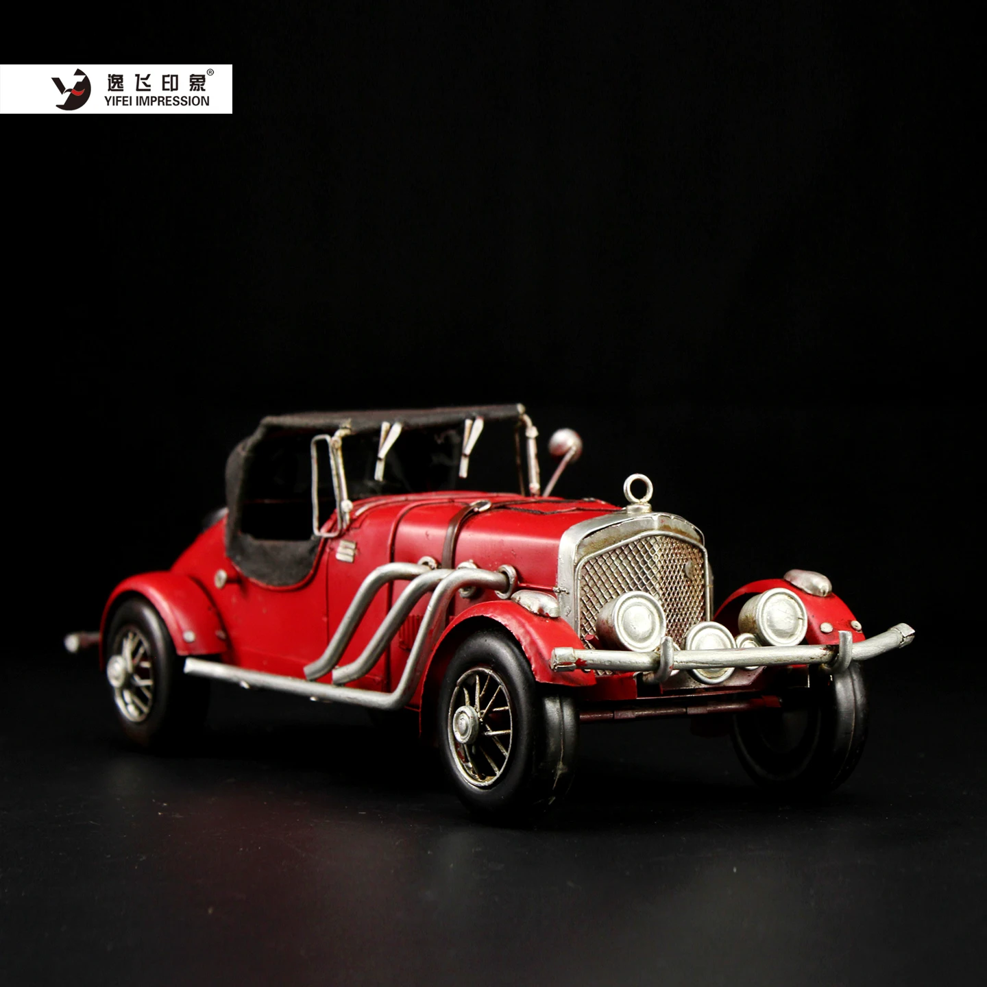 Handmade Retro Nostalgic Iron Model 1965 EXCALIBUR SSK 2 Soft Top Sports Car Decorative Ornament for Home Collection