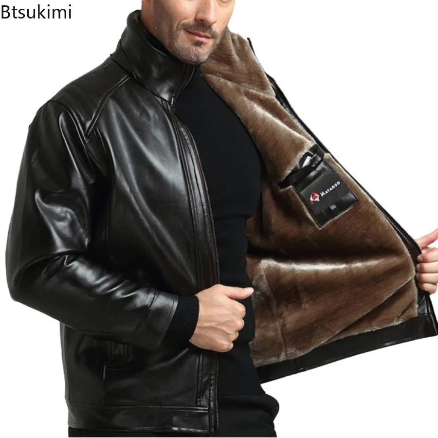 2025 Men's Autumn and Winter Super Warm Jacket Plucked PU Leather Jacket Warm and Thick Windbreaker Male Wool Lined Jacket Brand