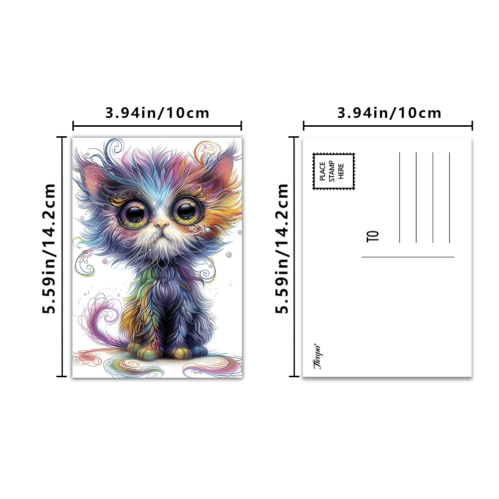 16pcs colorful cat postcards, New Year gift, Christmas gift, living room decoration, bedroom decoration, high-quality cardstock