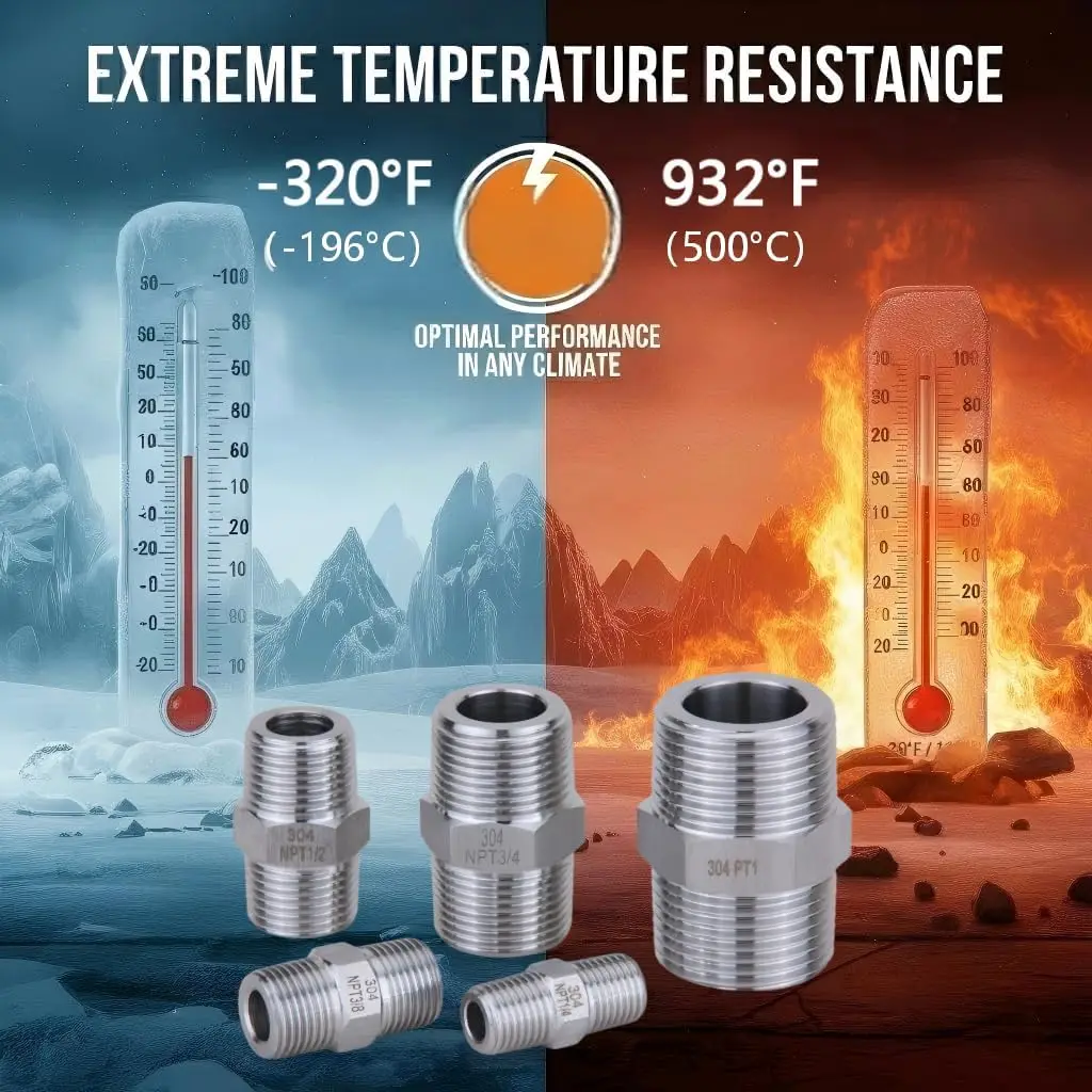1/8" 1/4" 3/8" 1/2" BSP NPT Male To Male Hex Nipple Coupling 304 Stainless Steel Pipe Fitting Adatper High Pressure Connector - view 4