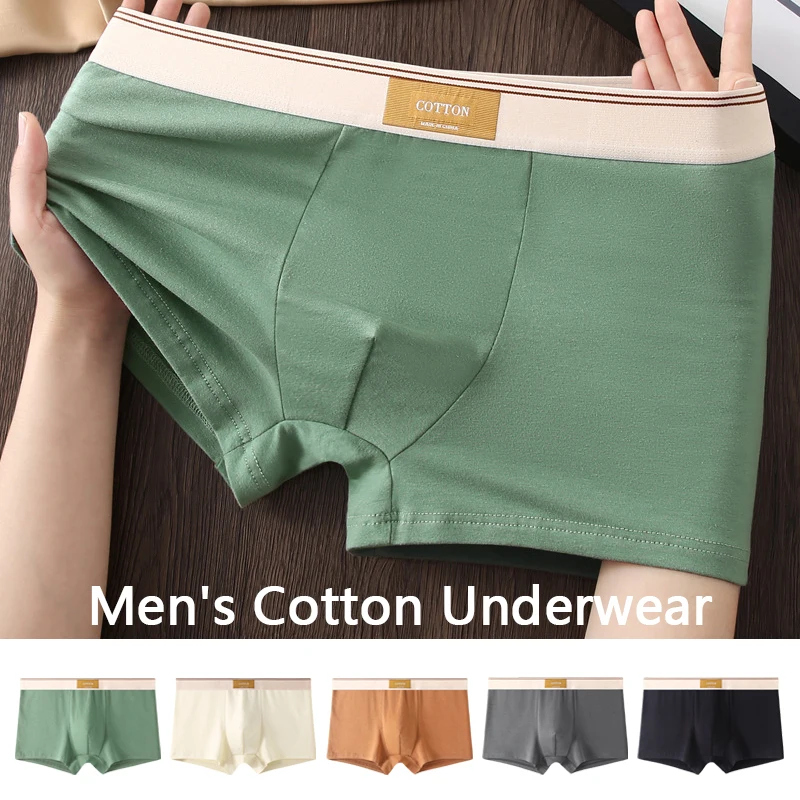 4 Pcs Men's Underwear Panties Boxer Shorts Comfortable Breathable Cotton Underwear Teenager Summer Solid Color Boxer Shorts