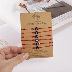 6pcs/set 7 Knots Lucky Friendship Bracelets for Woman Men Turkish Evil Eye Red Black Braided Bracelet Charm Adjustable Jewelry