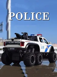 1/28 Scale Metal F-150 Raptor Police Models Car Toys with Light Music Off-road Doors Opened Vehicles Model Boys Birthday Gifts