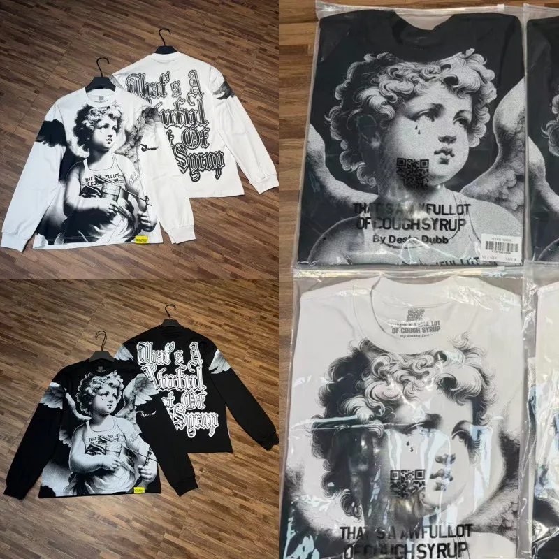26SS New THAT'S A AWFUL LOT OF COUGH SYRUP Tops American Angel Print Fashion Trend Versatile Men's Women's Long Sleeved T-shirts