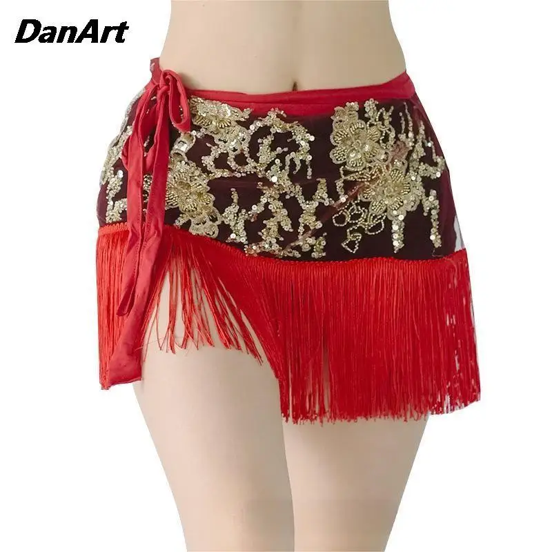 

Lady Belly Dance Tassel Hip Scarf Skirt Adjustable Oriental Indian Dance Training Suit Women Carnival Performances Wrap Hipscarf