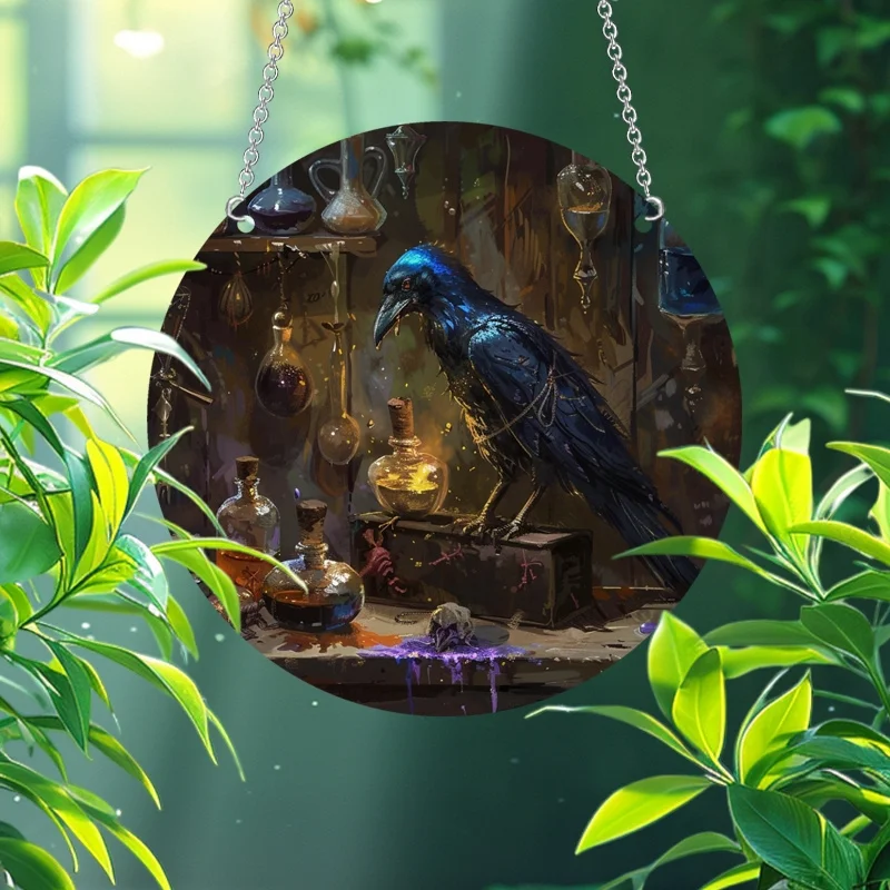 Halloween Crow Magician Catcher - Acrylic Round Pendant, Versatile Garden and Home Decor for Festivals and Weddings image 4