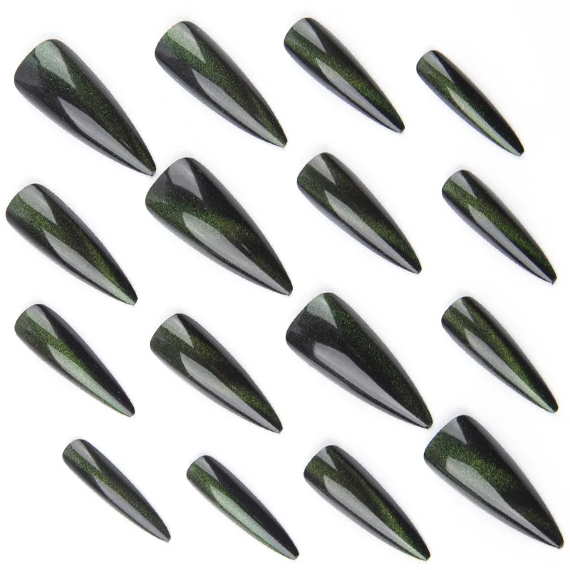 24 قطعة خنجر الأظافر كاذبة الأخضر الداكن تشيس المشارب بريق اضغط على الأظافر يمكن ارتداؤها حار كول نمط الأظافر وهمية منفعل مانيكير