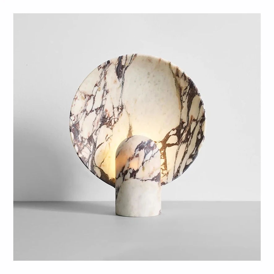 

Natural Marble Led Light Home Decor Living Room Bedroom Bedside Table Lamps Luxury Table Lamp Calacatta Viola Marble Lamp